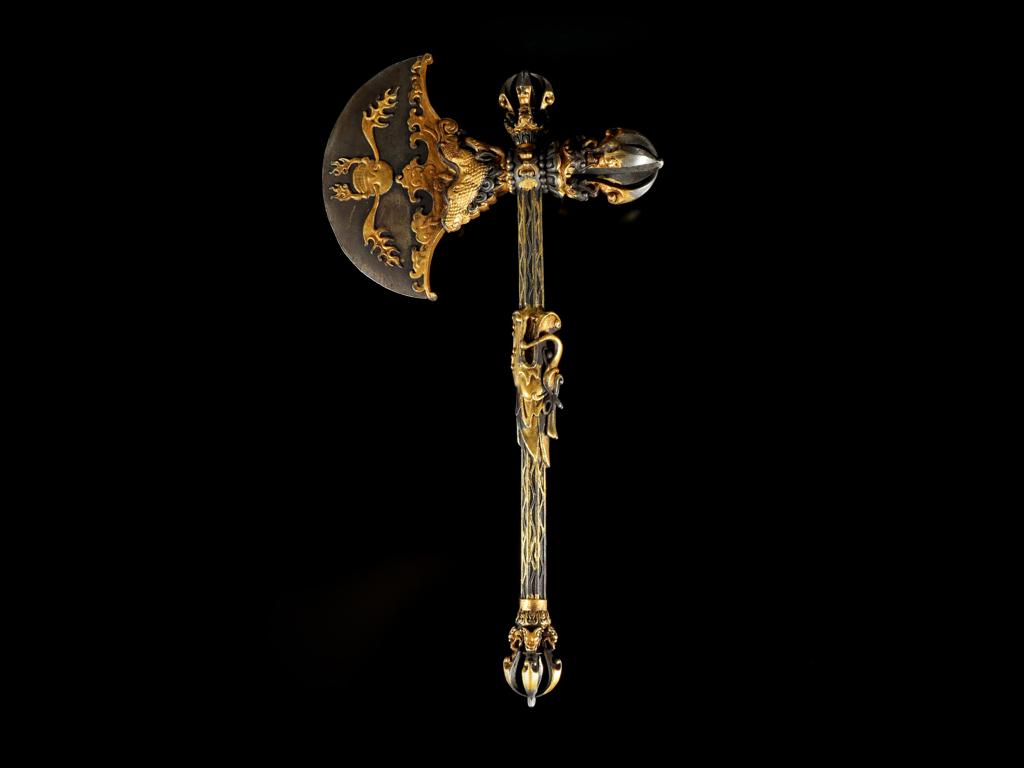 18世纪铁鎏金龙柄金刚斧 - 靓宝格