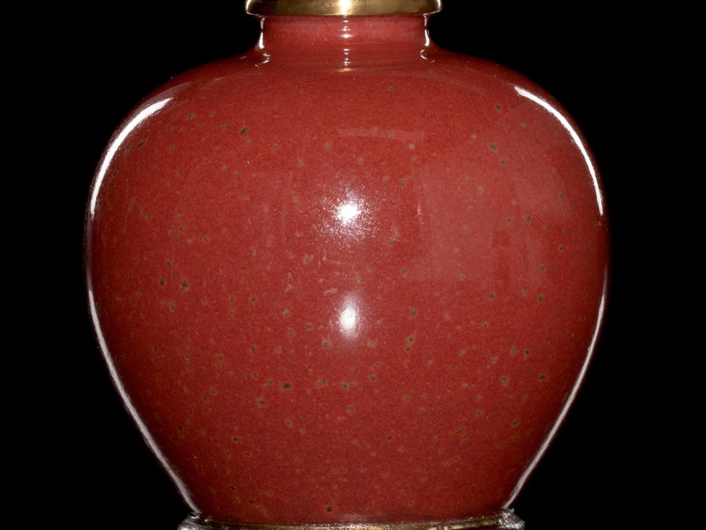靓宝格- 康熙官窑豇豆红釉水呈（《大清康熙年制》款，带后镶铜饰件）