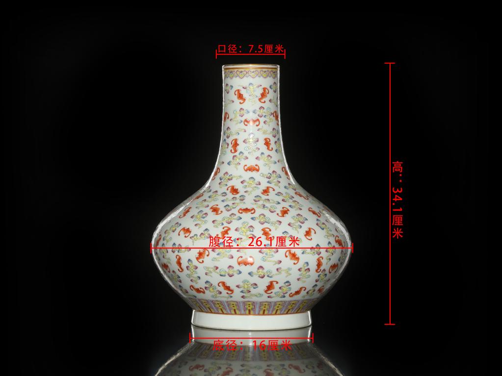 中国　大清乾隆年製款　粉彩瓢箪蝙蝠文盤口瓶　M  R2454エンタメ/ホビー