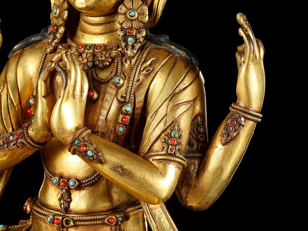 靓宝格- 清铜鎏金四臂观音菩萨坐像