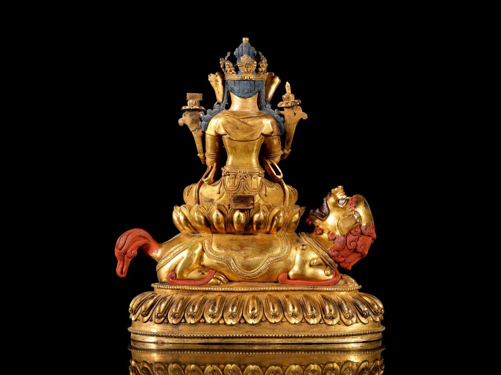 靓宝格- 清早期铜鎏金文殊菩萨骑狮坐像
