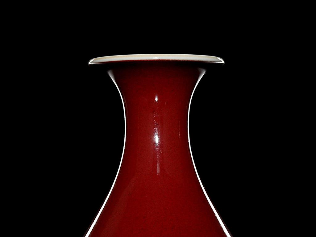 清代 手工 祭紅釉 窯変 瓢箪形古磁瓶-