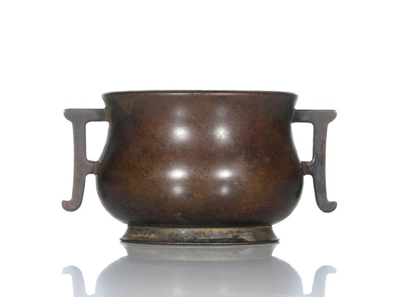 中国 古銅宣徳銅 三足香炉 在銘 V 4084 | 中国 古銅宣徳銅 三足香炉 在